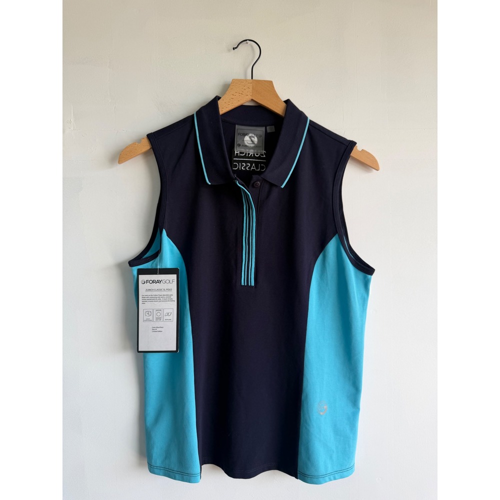 Foray Golf Zurich Classic SL Polo Sleeveless Shirt Blue Navy Womens Medium NEW